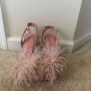 Gianni Bini Pink Feathered Heels